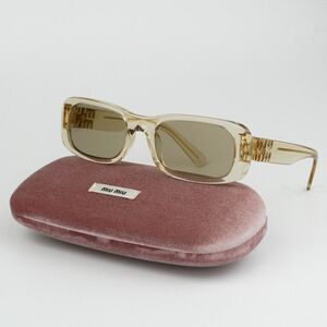 NEW Miu Miu MU08ZS 11T40F Sand Transparent Brown Rectangle Women Sunglasses